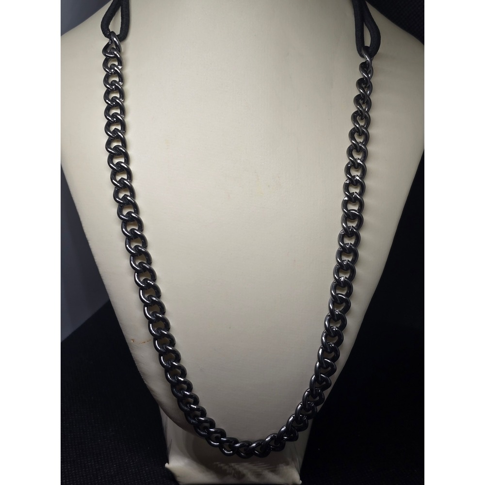 Claire's Charcoal Metal Curb Link Chain Necklace W/ Black Cording 10in, Grundge